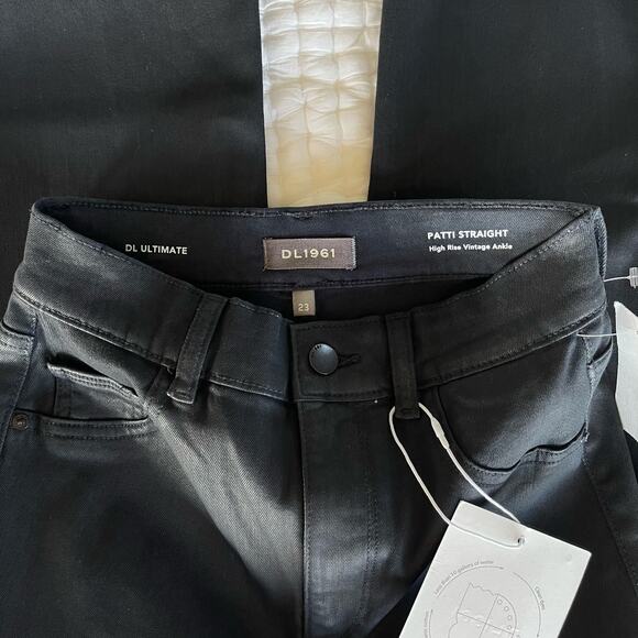 NWT DL1961 Patti Straight High Rise Jeans Sharkskin Black Grey Coated‎ Denim 23 - Picture 15 of 16